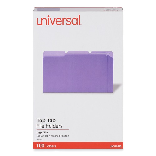 Office Jansan | Universal UNV10525 Legal Size Deluxe 1/3-Cut Colored Top Tab File Folders - Violet/Light Violet (100/Box) image number 0