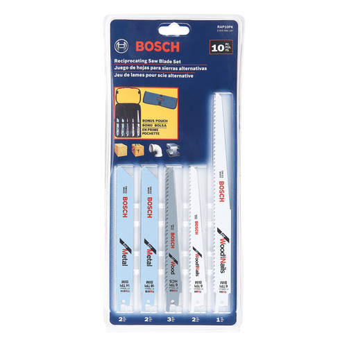 Reciprocating Saw Blades | Bosch RAP10PK 10 Piece General Purpose Reciprocating Saw Blade Set With Cloth Pouch image number 0