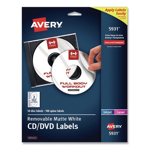 Office Jansan | Avery 05931 Laser CD Labels - Matte White (50/Pack) image number 0