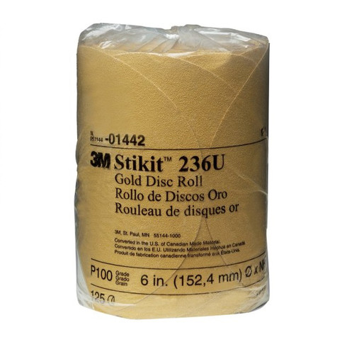 Grinding Sanding Polishing Accessories | 3M 1442 6 in. P100A Stikit Gold Disc Roll (125-Pack) image number 0