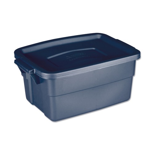 New Year New Savings! Save $25 off $150 | Rubbermaid RMRT030003 10.63 in. x 15.69 in. x 7 in. 3 gal. Roughneck Storage Box - Dark Indigo Metallic image number 0