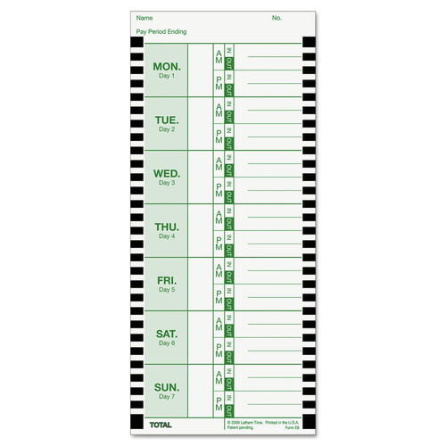 Office Jansan | LZB E8100 4 x 9 One Side Time Clock Cards for Lathem Time 800P (100/Pack) image number 0