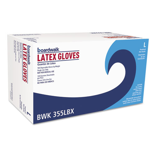 Disposable Gloves | Boardwalk BWK355LCT General Purpose 4-2/5 Mil Powdered Latex Gloves - Large, Natural (1000/Carton) image number 0