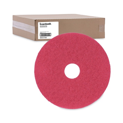 Office Jansan | Boardwalk BWK4017RED 17 in. Diameter Buffing Floor Pads - Red (5/Carton) image number 0