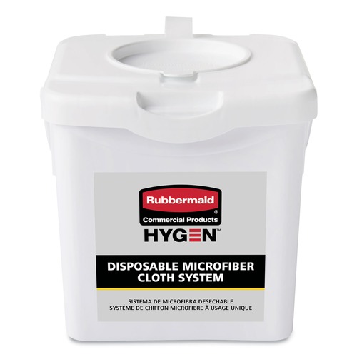 Cleaning & Janitorial Supplies | Rubbermaid Commercial HYGEN 2135007 7.92 in. x 7.75 in. x 7.44 in. Disposable Microfiber Charging Bucket - White (4/Carton) image number 0