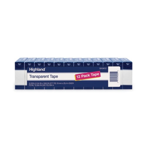  | Highland 5910K12 Transparent Tape, 1-in Core, 0.75-in X 83.33 Ft, Clear, 12/pack image number 0