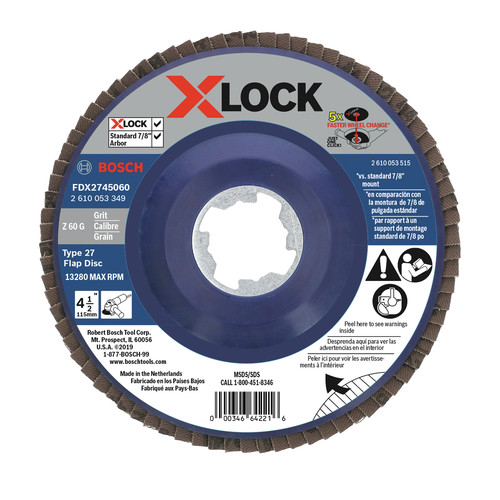Grinding Wheels | Bosch FDX2745060 X-LOCK Arbor Type 27 60 Grit 4-1/2 in. Flap Disc image number 0