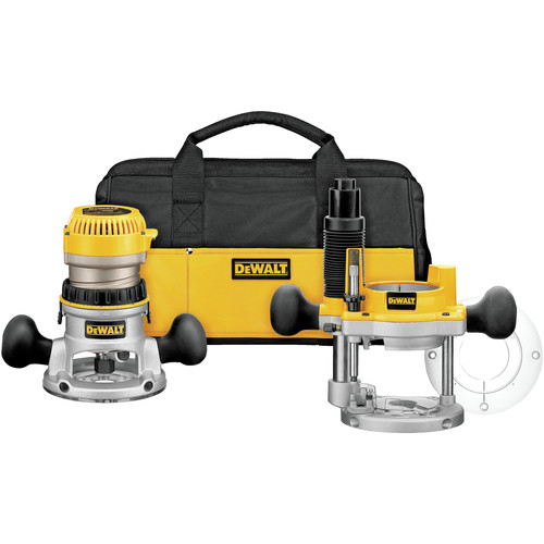 Plunge Base Routers | Factory Reconditioned Dewalt DW618PKBR 2-1/4 HP EVS Fixed/Plunge Base Router Combo Kit with Soft Case image number 0