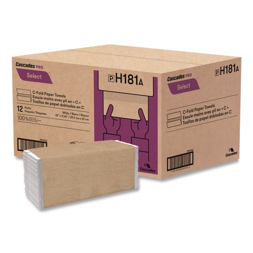 Cleaning & Janitorial Supplies | Cascades PRO H181 3.75 in. x 10 in. 1-Ply C-Fold Select Paper Towels - White (12 Packs/Carton) image number 0