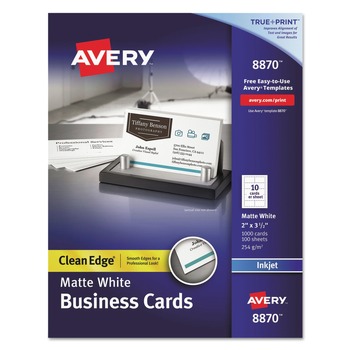 Avery 2 in. x 3.5 in. True Print Clean Edge Business Cards for Inkjet Printers - White (1000 Cards, 10 Cards/Sheet, 100 Sheets/Box)
