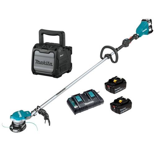 String Trimmers | Makita XRU15PTXRM08B-BNDL 36V (18V X2) LXT Brushless Cordless String Trimmer with (2) 5 Ah Batteries and 18V LXT/12V max CXT Cordless/Corded Bluetooth Job Site Speaker Bundle image number 0