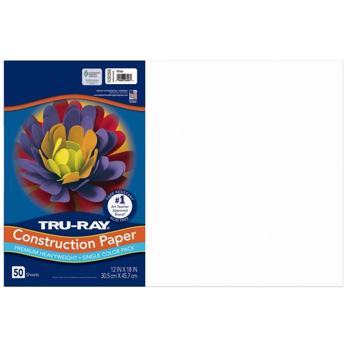 Paper & Printables | Pacon P103058 12 in. x 18 in. 76 lbs. Text Weight Tru-Ray Construction Paper - White (25 Packs/Carton) image number 0