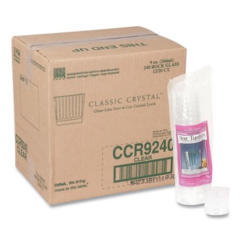 WNA 9 oz. Rocks Fluted Squat Classic Crystal Plastic Tumblers - Clear (20/Pack, 12 Packs/Carton)