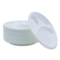 Office Jansan | Boardwalk BWKPLTHIPS10WH3 10 in. Diameter 3-Compartment Hi-Impact Plastic Dinner Plates - White (500/Carton) image number 1