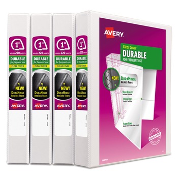 Avery 3 Slant Rings 1 in. Capacity 11 in. x 8.5 in. Durable View Binder with DuraHinge - White (4/Pack)