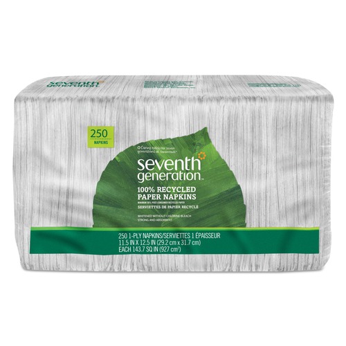 Paper Towels and Napkins | Seventh Generation 13713 100% Recycled 11-1/2 in. x 12-1/2 in. 1-Ply Napkins - White (250/Pack) image number 0