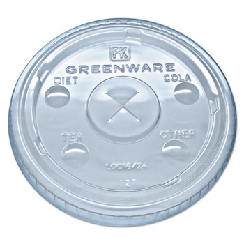 Fabri-Kal Greenware X-Slot Sugarcane Cold Drink Lids, Fits 16 oz/18 oz/24 oz Cold Cups - Clear (1000/Carton)