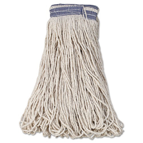 Mops | Rubbermaid E139 12-Piece 32 oz. Universal Headband Cotton Mop Head with 1 in. Blue Band (White) image number 0
