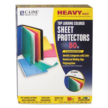C-Line 3-Hole Punched Top Load 8.5 in. x 11 in. Insert Heavy-Duty Colored Sheet Protectors - Assorted Transparent Colors (50/Box)