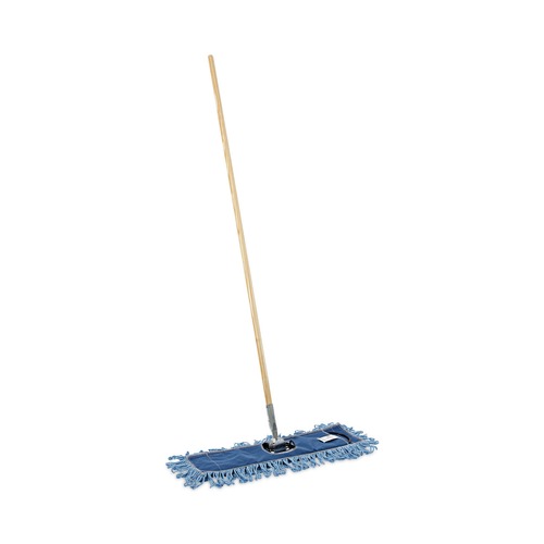 Percentage Off | Boardwalk BWKHL245BSPC 24 in. x 5 in. Synthetic Head 60 in. Wood/Metal Handle Dry Mopping Kit - Blue Head/Natural Handle (1-Kit) image number 0