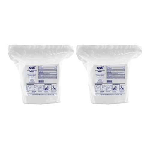 Hand Wipes | PURELL 9118-02 6 in. x 8 in. Hand Sanitizing Wipes - White, Fresh Citrus (2 Refill Pouch/Carton, 1200/Refill Pouch) image number 0