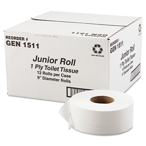 Office Jansan | GEN G1511 3.3 in. x 1200 ft. 1-Ply JRT Septic Safe Jumbo Bath Tissue - White (12/Carton) image number 0