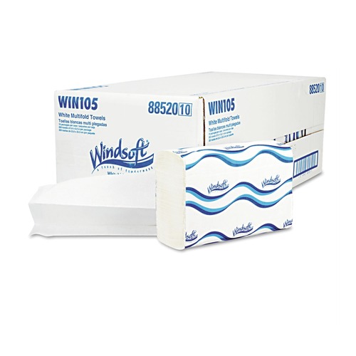 Cleaning Cloths | Windsoft WIN105 9.25 in. x 9.5 in. 1-Ply Multifold Paper Towels - White (250-Sheet/Pack,16-Pack/Carton) image number 0