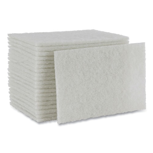 Sponges & Scrubbers | Boardwalk 98BWK LD 6 in. x 9 in. Light Duty Scour Pad - White (20/Carton) image number 0