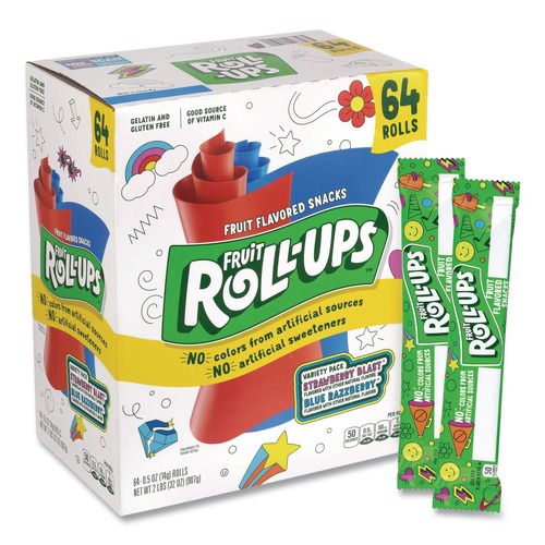 Snacks | Betty Crocker 49582 0.5 oz. Fruit Roll-Ups Fruit Snacks - Strawberry and Tropical Tie-Dye Flavors (72/Carton) image number 0