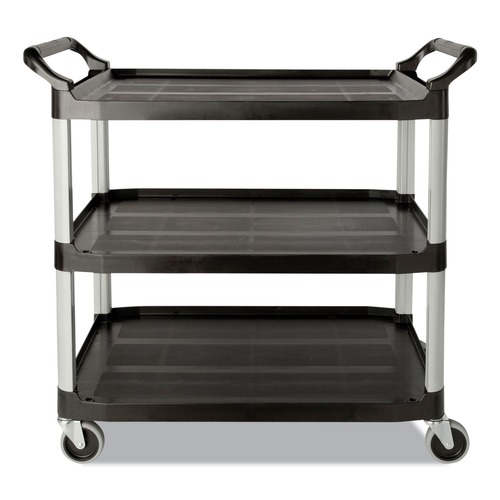  | Rubbermaid Commercial FG342488BLA 18-5/8 in. x 33-5/8 in. x 37-3/4 in. Three-Shelf Economy Plastic Cart - Black image number 0