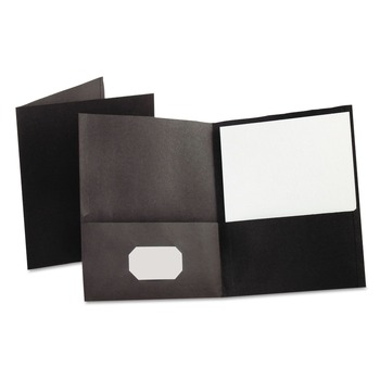 Oxford Twin-Pocket Folder Embossed Leather Grain Paper - Black (25/Box)