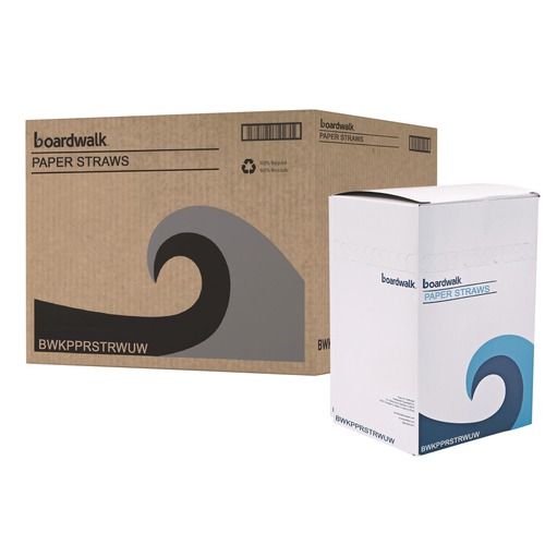 Cutlery | Boardwalk BWKPPRSTRWUW 7-3/4 in. x 1/4 in. Unwrapped Paper Straws - White (4800/Carton) image number 0