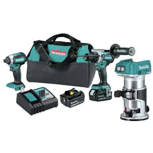 Combo Kits | Makita XT291T-XTR01Z-BNDL 18V LXT Brushless Lithium-Ion Cordless Hammer Drill Driver and Impact Driver Combo Kit with 2 Batteries and Compact Router Bundle (5 Ah) image number 0