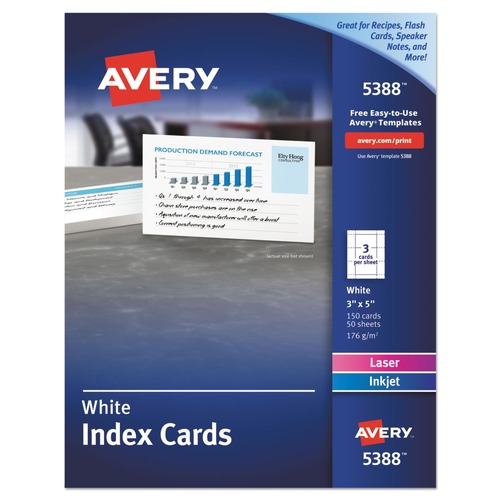 Office Jansan | Avery 05388 3 in. x 5 in. Unruled Printable Index Cards with Sure Feed - White (50 Sheets/Box) image number 0