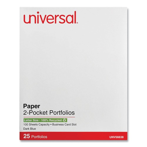 Office Jansan | Universal UNV56638EE 11 in. x 8.5 in. Embossed Leather Grain Paper 2-Pocket Portfolio - Dark Blue (25/Box) image number 0