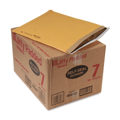 Envelopes & Mailers | Sealed Air 64542 Jiffy #7 Paper Padding Self-Adhesive Closure 14.25 in. x 20 in. Padded Mailer - Natural Kraft (50/Carton) image number 0