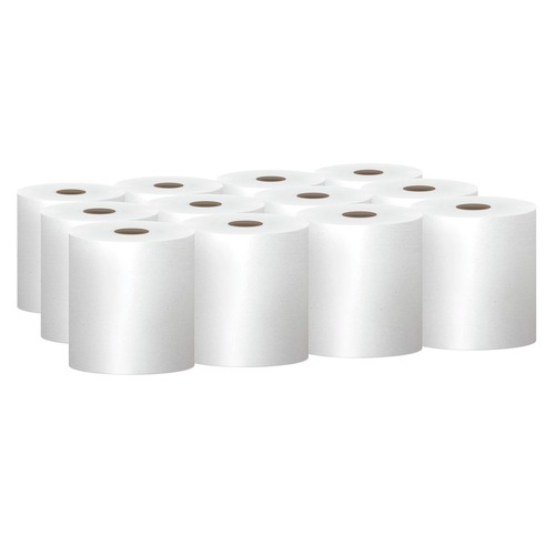 Cleaning & Janitorial Supplies | Scott 01052 8 in. x 800 ft. 1.5 in. Core 1-Ply Essential 100% Recycled Fiber Hard Roll Towel - White (12 Rolls/Carton) image number 0