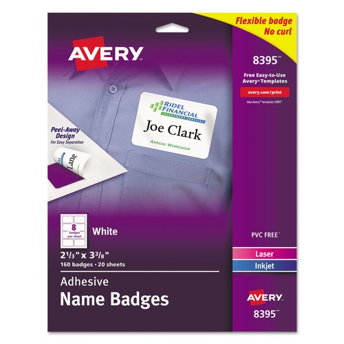 Office Jansan | Avery 08395 3.38 in. x 2.33 in. Flexible Adhesive Name Badge Labels - White (160/Pack) image number 0