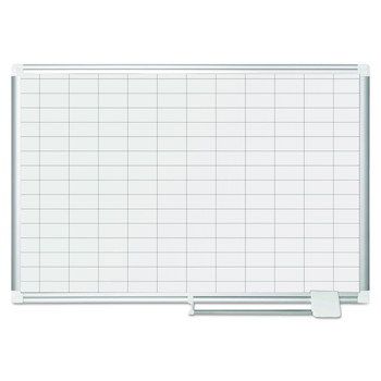 MasterVision MA0392830 36 in. x 24 in. Gridded Magnetic Steel Dry Erase Project Planning Board - White Surface, Satin Aluminum Frame