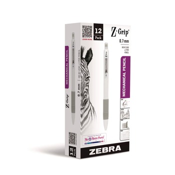 Zebra Z-Grip Plus 0.7 (No. 2) Mechanical Pencil - Black Lead/White Barrel (1-Dozen)