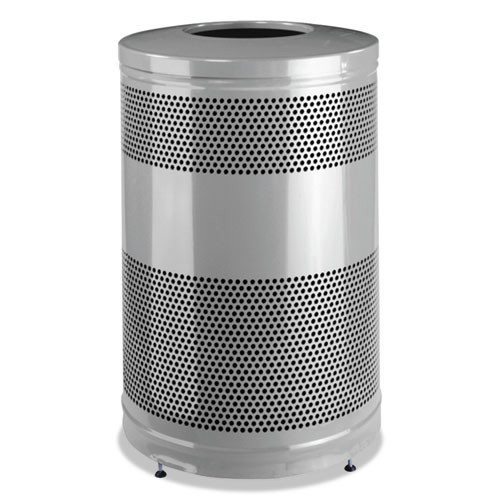 Trash Cans | Rubbermaid Commercial FGS55ETSMPLBK Classics 51 Gallon Perforated Steel Open Top Receptacle - Stardust Silver Metallic image number 0