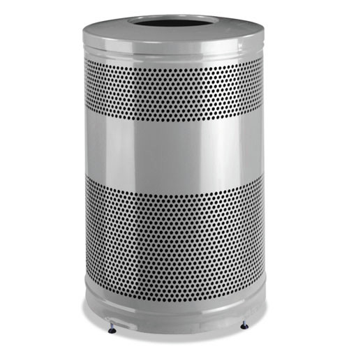 Trash Cans | Rubbermaid Commercial FGS55ETSMPLBK 51 gal. Classics Open Top Steel Waste Receptacle - Stardust Silver Metallic image number 0