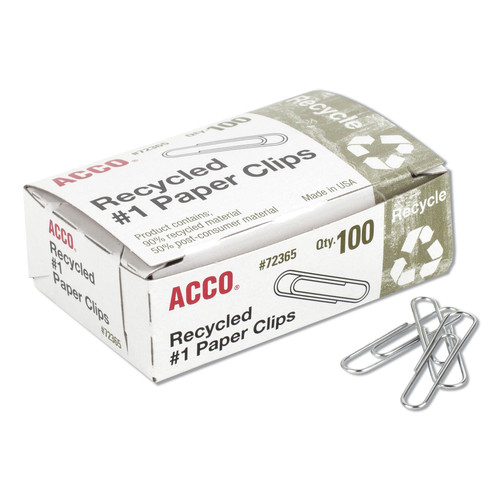 Office Jansan | ACCO A7072365A No. 1 Smooth Recycled Paper Clips - Silver (1000/Pack) image number 0