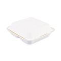 Food Trays, Containers, and Lids | Boardwalk HL-93BW 9 in. x 9 in. x 3.19 in. 3-Compartment Hinged-Lid Sugarcane Bagasse Food Containers - White (100/Sleeve, 2 Sleeves/Carton) image number 3