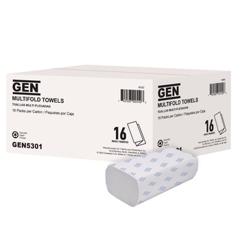 GEN 9.25 in. x 9.05 in. 1-Ply Multifold Towels - White (16 Packs/Carton)