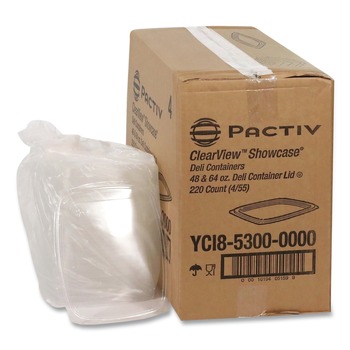Pactiv Corp. YCI853000000 9 in. x 7.38 in. x 0.19 in., Deli Container Lid, Flat Lid For 3-Compartment 48/64 oz. Containers - Clear (220/Carton)