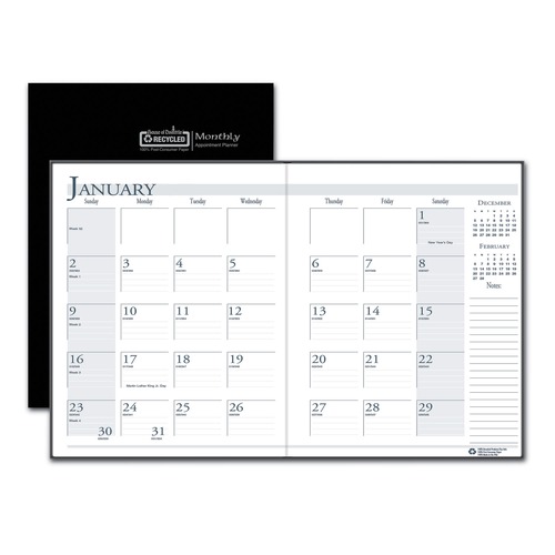 Calendars & Planners | House of Doolittle 2606-02 10 in. x 7 in. 14-Month (Dec 2025-Jan 2027) Recycled Ruled Planner with Leatherette Cover - Black Cover image number 0