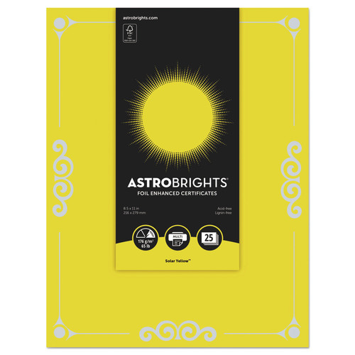 Astrobrights 91096 Foil Enhanced 8-1/2 in. x 11 in. Certificates - Solar Yellow (25-Piece/Pack) image number 0