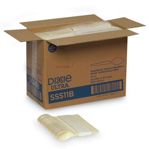 Cutlery | Dixie SSS11B SmartStock Series-O 6 in. Mediumweight Bio-Blend Plastic Cutlery Spoons Refill - Beige (40/Pack, 24 Packs/Carton) image number 0