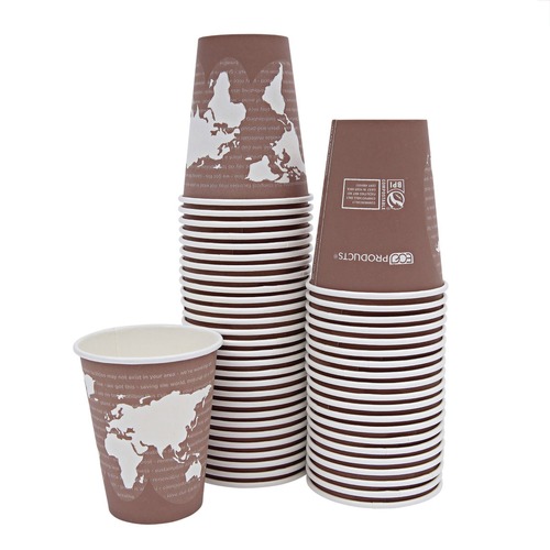 Cups and Lids | Eco-Products EP-BHC8-WAPK 8 oz. World Art Renewable and Compostable Paper Hot Cups - Brown/White (50/Pack) image number 0